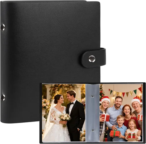 Vista 8 de Paquete de 2 álbumes de fotos de 6 x 8 pulgadas con capacidad para 68 fotos, cubierta de cuero, carpeta de arte para fotos de 6 x 8 pulgadas, álbum