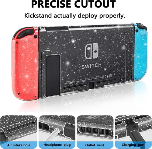 Vista 3 de Funda protectora compatible con Nintendo Switch interruptor de piel de PC TPU interruptor de cubierta con purpurina transparente para niñas y niños