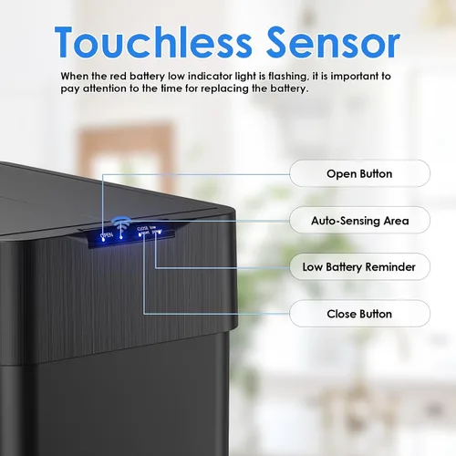 Vista 3 de Bote de basura automático, cubo de basura con sensor de movimiento sin contacto de 13.2 galones Smart Garbage Can with Soft-Close Lid, Bag