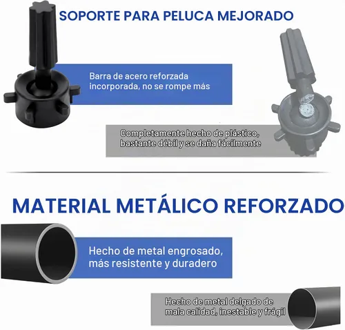 Vista 8 de Klvied Soporte para peluca con trípode ajustable, soporte para cabeza de maniquí con panel para pies, cabeza de peluca de metal reforzada