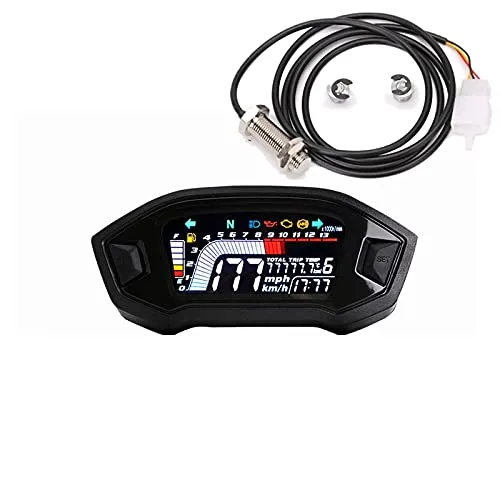Vista 7 de ELING Velocímetro universal para motocicleta, tacómetro de nivel de combustible, medidor de odómetro digital LCD para 2 y 4 tipos de cilindros