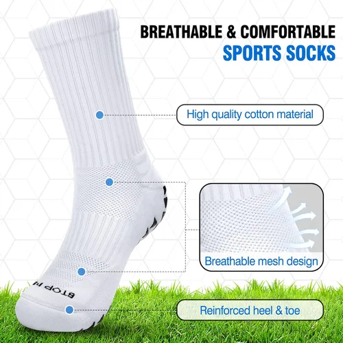 Vista 4 de HUANLANG Calcetines de agarre de fútbol, 4 pares de calcetines antideslizantes antideslizantes para hombre, calcetines de agarre para fútbol