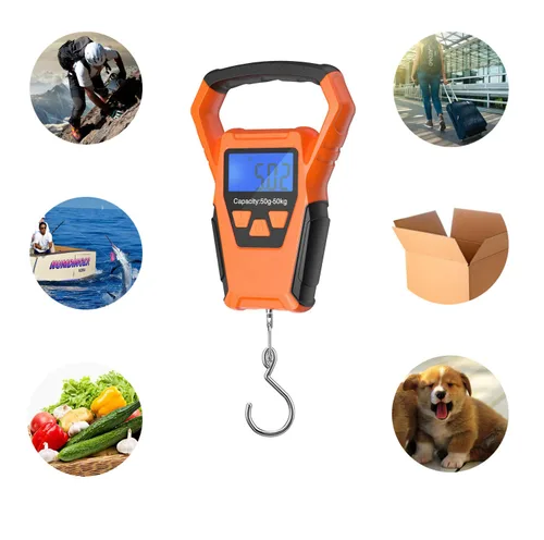 Vista 6 de ZHL - Báscula de pesca impermeable con regla báscula de equipaje gancho para colgar peso pantalla LCD retroiluminada de 1102lbs Bolsa Waterprof y 2