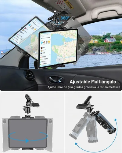 Vista 4 de Soporte para tablet de automóvil, soporte para tableta de automóvil, rotación de 360°, abrazadera universal para volante con tornillo de 1/4
