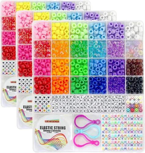 Vista 11 de LIS HEGENSA Kandi - Juego de cuentas de pony a granel, para hacer collares, joyas, trenzar el cabello, pulseras, cuentas de plástico