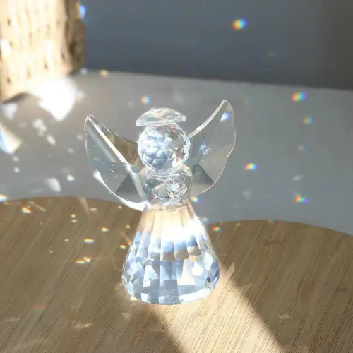 Vista 3 de Figura de ángel guardián de cristal de 3 pulgadas, bonita estatua de ángel de cristal transparente, decoración de pisapapeles, bonito regalo de arte