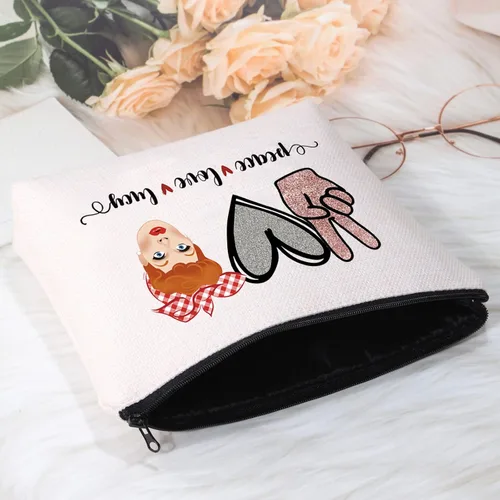 Vista 4 de POFULL Regalo inspirado en programas de televisión Lucy Fan Gift Peace Love Lucy Maquillaje Bolsa con cremallera para mujer