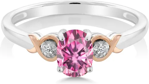 Vista 68 de Gem Stone King Anillo de compromiso de plata de ley 925 y oro rosa de 10 quilates, piedra preciosa ovalada de 0.276 x 0.197 in, con acento