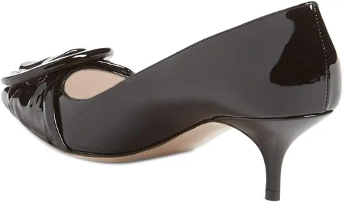 Vista 4 de YDN Women Elegance Low Kitten Heel Pumps Pointy Toe Slip On Patent Buckle Basic Office Dressy Shoe Size 4-15 US Negro