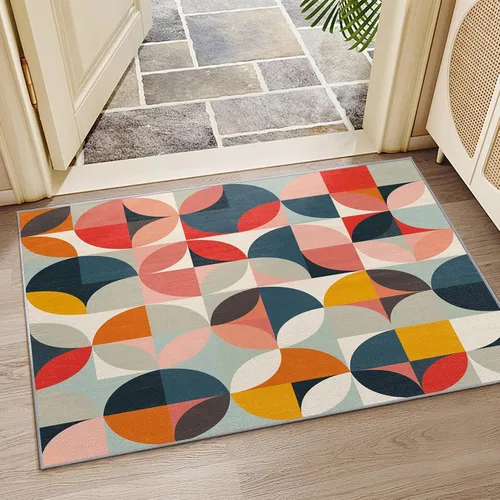 Vista 5 de Alfombra Geométrica 2x3 - Alfombra de Área Abstracta Retro Colorida, Tapete de Puerta Moderno de Mediados de Siglo, Lavable y Antideslizante y Suave