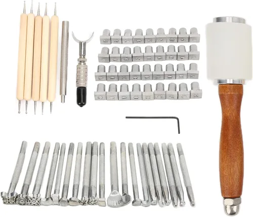 Vista 6 de Leather Sculpture Stamping Tools Kit, Professional Leather Working Tools, 21 Patterns with English Letters and Numbers, DIY Leather Craft Set for