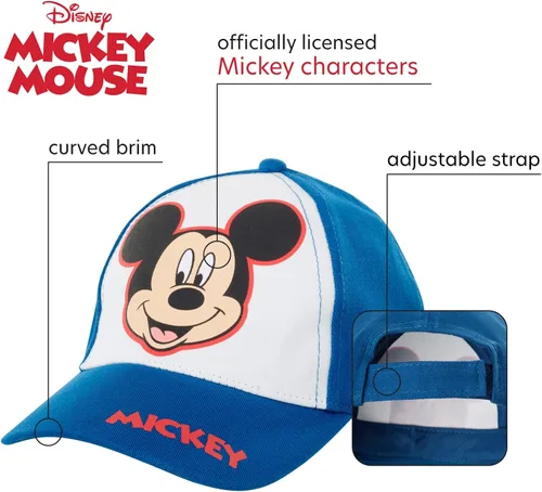 Vista 2 de Disney Gorra de béisbol de Mickey Mouse para niños paquete de 2 unidades con correa de ala curvada de personajes 3D 2T-7