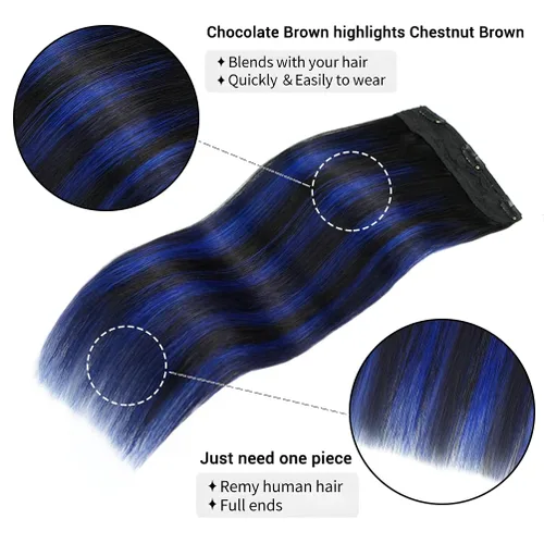 Vista 6 de Winsky - Extensiones de cabello humano real Remy - Una pieza azul balayage, extensiones de cabello con clip, 70 gramos para mujer