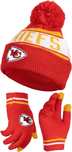 Vista 33 de Ultra Game Gorro de punto de invierno oficial de la NFL para jóvenes, súper suave, con guantes extra cálidos para pantalla táctil Color del equipo 1