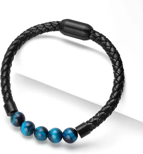 Vista 6 de Ckysee Pulsera de protección de 7 chakras pulsera de Lava Project Rock Lokai pulsera curativa de equilibrio de cuero genuino con cierre magnético