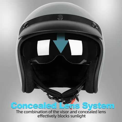 Vista 2 de Yesmotor Casco de motocicleta retro de cara abierta 3/4, casco Vespa, aprobado por DOT, adultos, unisex, entusiastas de la motocicleta, amantes
