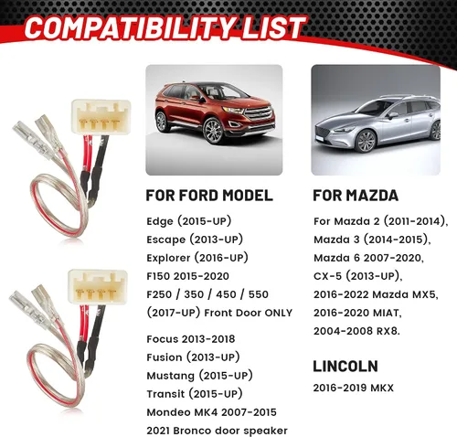 Vista 2 de RED WOLF Conector de arnés de cableado para altavoz de puerta de automóvil para Ford F150 Escape Focus Bronco Mustang Mazda 2 6 CX5 2011-2021