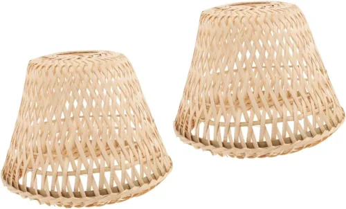 Vista 10 de Pantalla de bambú pequeña tejida estilo retro barril lámpara cubierta de luz de techo para iluminación interior hogar hotel restaurante 6.69 x 6.69