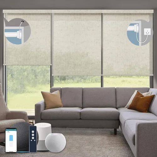 Vista 45 de Persianas enrollables inteligentes, persianas enrollables con cable 1% de apertura, compatibles con Google Home Alexa, persianas automáticas 1%