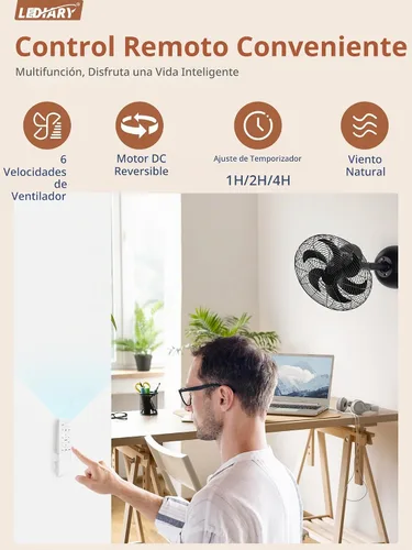 Vista 5 de LEDIARY Ventilador pequeño de montaje en pared de 16 pulgadas y control Negro