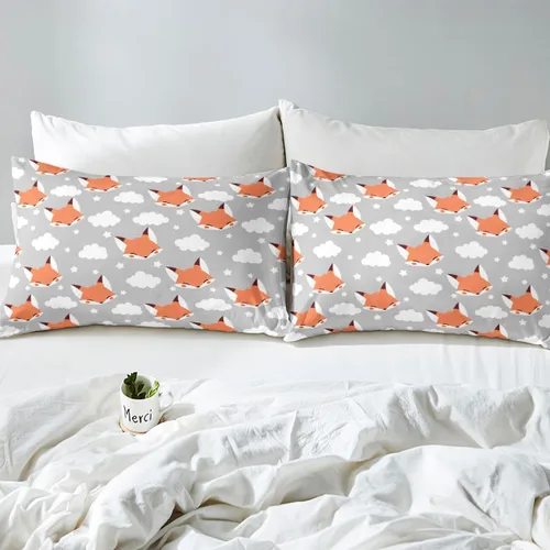 Vista 8 de Erosebridal Juego de ropa de cama de zorro para niños, sábana bajera ajustable de zorro de dibujos animados para niños y niñas, decoración