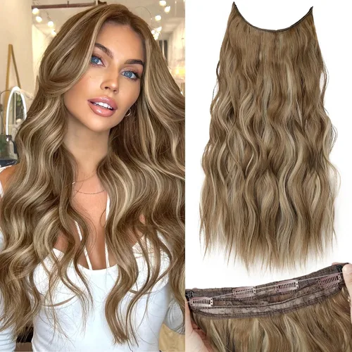 Vista 48 de KooKaStyle - Extensiones de cabello con hilo invisible, diadema transparente, ajustables, 4 clips fijadores, cabello largo y ondulado de 12