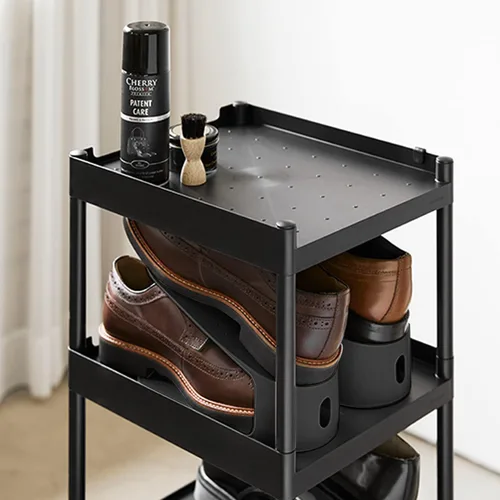 Vista 5 de carrotez Organizador de ranuras para zapatos, paquete de 3, [Litem] organizador de zapatos que ahorra espacio para armario, fácil apilador de Negro