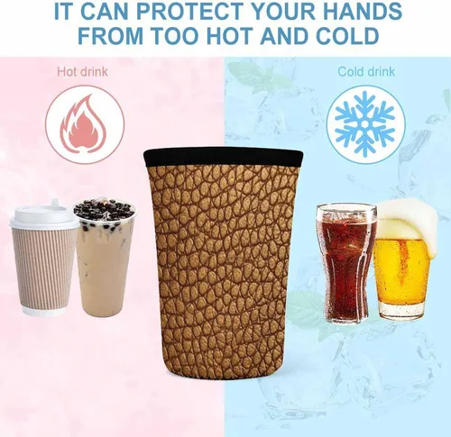 Vista 4 de Golden Leather Texture Reusable Insulated Neoprene Iced Coffee Cup Sleeves 3 Sizes Diving Material Cup Durable Beverage Covers for Cold Coffee Tea