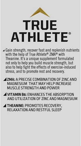 Vista 4 de True Athlete ZMA + L - Cápsulas de teanina, zinc, magnesio y vitamina B6 suplemento para hombres y mujeres activos, apoya la recuperación