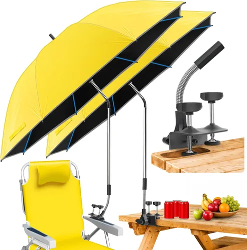 Vista 9 de Sombrilla de playa, paquete de 2 paraguas para silla de 48.7 pulgadas con abrazadera ajustable de 360°, protección UV, sombrilla grande para silla