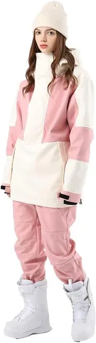 Vista 20 de SEARIPE Juego de chamarra y pantalones de esquí para mujer, trajes de esquí resistentes al viento para parejas, trajes de nieve impermeables de dos
