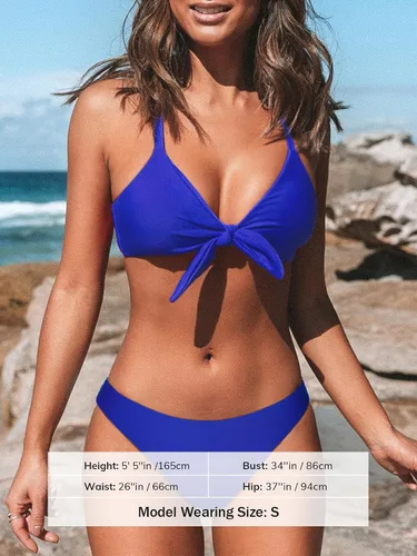 Vista 4 de CUPSHE - Conjunto de bikini de dos piezas para mujer, estampado floral y detalle de nudo de conejo