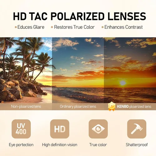 Vista 5 de KENBO Lentes de sol polarizados para hombres y mujeres, montura sin montura 34, lentes de sol retro con bloqueo UV