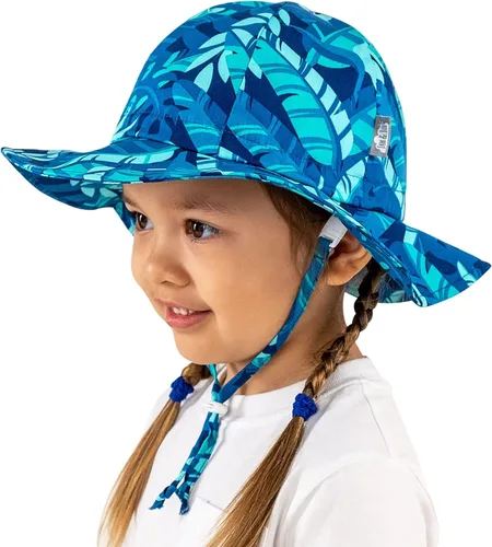 Vista 4 de JAN & JUL Sombrero de sol ajustable de algodón con protección UPF 50+ para niñas Tropical Fresco