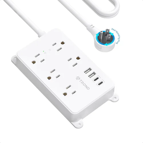 Vista 20 de TROND Regleta protectora contra sobretensiones, cable de extensión de 3 pies de enchufe plano, 5 tomas de corriente ampliamente espaciadas con 2 USB