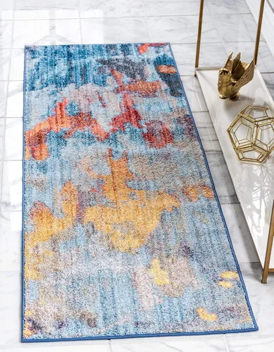 Vista 2 de Unique Loom Downtown Collection Abstract, tonos pastel, alfombra ecléctica de área, 2' 2" x 6' 0", Multi/Azul claro