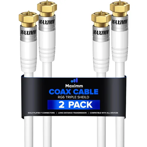 Vista 8 de Cable coaxial RG6, triple blindado, sin oxígeno, cable de cobre para TV, Internet y más, cable coaxial flexible de 1.5 pies, color blanco