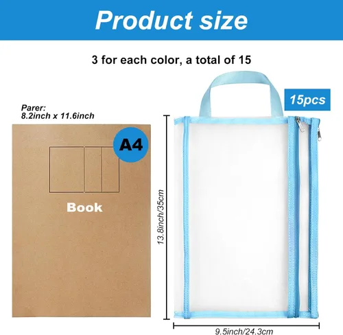 Vista 2 de Paquete de 15 bolsas de malla con cremallera, almacenamiento de bloques de construcción de rompecabezas de doble capa, bolsas de bloques de nailon