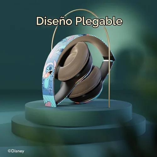 Vista 6 de iJoy Disney Lilo & Stitch Expressions - Auriculares Bluetooth plegables inalámbricos con micrófono integrado, diseño de expresiones de puntada