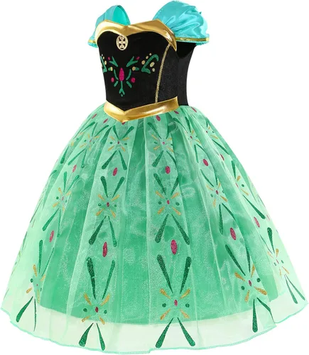Vista 2 de Princess Costume for Girls Green Dress Up with Accessories for Toddler Cosplay Christmas Birthday Party