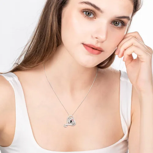 Vista 4 de AILIN Collar de proyección de fotos de corazón personalizado con dos nombres y piedras natales collar de imagen personalizada de latón con estampado