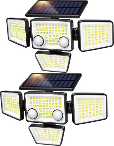 Vista 10 de LYWALT Luces solares para exteriores – 3000 lm, 188 luces LED con sensor de movimiento, 4 cabezales IP65, luces de inundación de seguridad