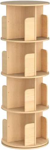 Vista 5 de Estantería giratoria, estantería giratoria de 4 niveles, estantería de madera, estantería de pie con pantalla de 360 grados para niños y adultos