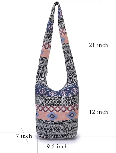 Vista 50 de Bolsa de hombro para mujer, de lona en estilo hippie/bohemio para llevar cruzada al hombro, disponible en diferentes colores y estampados
