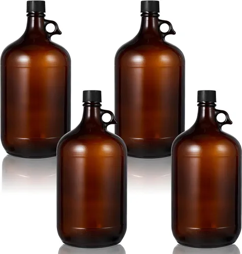 Vista 8 de Maxdot Paquete de 1 jarra de fermentación de vidrio de 1 galón con tapa hermética, 128 onzas de vidrio ámbar Carboy con asa para kombucha