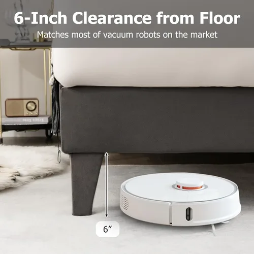 Vista 7 de KOMFOTT Base de cama tapizada tamaño matrimonial, base de cama de plataforma con cabecera copetuda y estribo acolchado suave, base de colchón