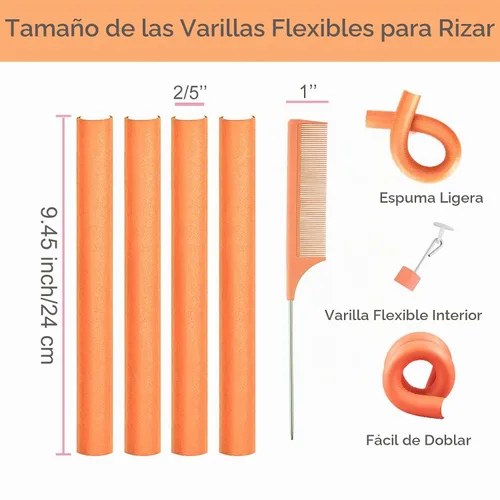Vista 2 de Rizadores de cabello flexibles, 38 piezas de varillas de espuma suave de torsión de 9.45 pulgadas para cabello largo, rizos sin calor durante