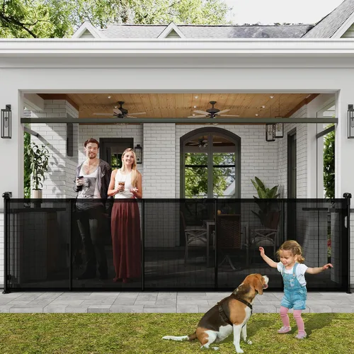 Vista 12 de Puertas retráctiles para bebés para escaleras, puerta de bebé de 55 pulgadas de ancho, puerta para perros, puerta retráctil para mascotas de 41 Negro