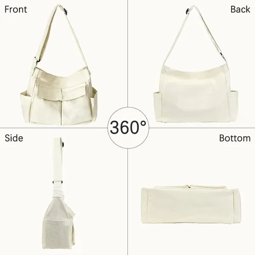 Vista 2 de JQWSVE Bolso bandolera de lona grande con múltiples bolsillos, bolsa de hombro de lona para mujeres y hombres