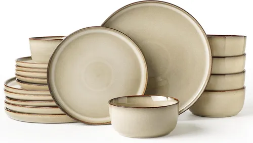 Vista 11 de Stoneware Dinnerware Sets for 8, Reactive Glaze, Beige